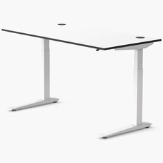 an office desk with two white legs and a black top, on a white background