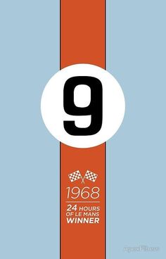 an orange and blue striped poster with the number nine on it's left side