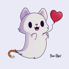 a cartoon cat holding a heart shaped balloon