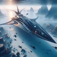 an artist's rendering of a futuristic ship in the ocean