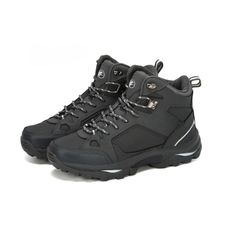 a pair of black hiking boots on a white background