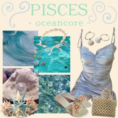 there is a collage of pictures with different items in it and the words pisces - oceanore