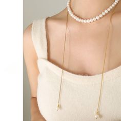 Style: Female Material: Titanium Steel, Freshwater Pearl Pearl Type: Cultured Pearl Color: White Pearl Shape: Irregular Necklace Length: 106cm Gold Sweater, Sweater Chain, Pearl Types, Freshwater Pearl Necklaces, Pearl Color, Pearl Ring, Cultured Pearls, Pearl Pendant, Pearl Bracelet