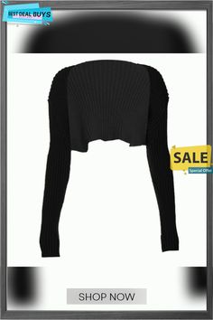 Long Sleeve Knitted Solid Shrug Top Fitted Black Winter Shrug, Fitted Knitted Fall Shrug, Fitted Knitted Shrug For Fall, Fitted Knitted Winter Shrug, Casual Stretch Winter Shrug, Casual Winter Stretch Shrug, Winter Knit Stretch Shrug, Shrug Top, Long Sleeve Knit