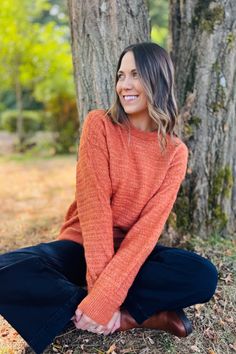 Ramona Sweater Orange Long Sleeve Cotton Sweater, Orange Oversized Sweater, Orange Relaxed Fit Long Sleeve Sweatshirt, Orange Textured Knit Sweater, Orange Textured Knit Crew Neck Sweater, Shapewear Swimsuit, Denim Sweatshirt, Boho Soul, Braid Patterns