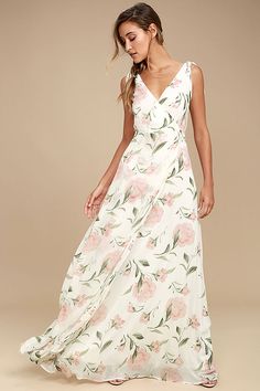 Score Cute Floral Dresses at Great Prices | Fresh Styles of Women's Floral-Print Dresses - Lulus Maxi Skirt Fall, Plunge Maxi Dress, White Floral Maxi Dress, Shower Dresses, Floral Print Maxi Dress, Floral Print Maxi, White Maxi, Party Dress Long, Maxi Wrap Dress