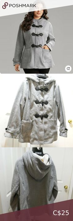 BloomChic Plus size Solid Duffle Button Pocket Hooded Coat 2XL us 18