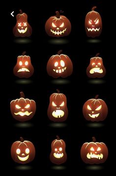 halloween pumpkins with glowing faces on black background