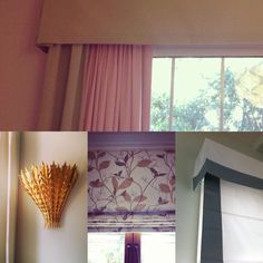 four different types of curtains and window coverings in various styles, colors and sizes