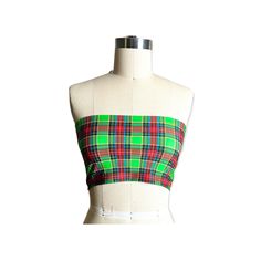 "Handmade item  Color: Red and green Material: Nylon, spandex Style: Crop top Length: 9\" Made in USA" Green Fitted Cropped Tube Top, Plaid Tube Top, Red Leather Tube Top, Red Strapless Tube Top With Built-in Bra, Fitted Plaid Crop Top, Style Crop Top, Pink Foil, Tube Tops, Green Material