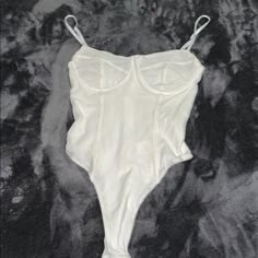 Whitish Cream Bodysuit, Only Worn Once. In Great Condition! Super Flattering And Stretchy. White Underwire Bodysuit With Built-in Bra, White Fitted Bodysuit With Built-in Bra, White Underwire Bodysuit For Party, White Bodysuit With Built-in Underwire Bra, Summer White Underwire Bodysuit, White Underwire Bodysuit For Summer, White Lined Bodysuit For Night Out, Cream Bodysuit, Corset Bodysuit