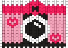 the pixel art is made with different colors and shapes, including black, white, pink, and red