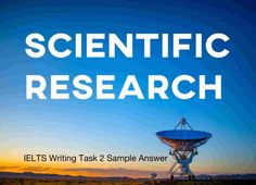 a radio telescope with the words scientific research on it and an image of a sunset in the background