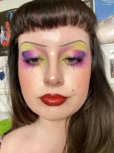 Flower Fairy Makeup, Funky Eye Makeup, Silly Makeup, Fun Eyeliner, Fun Eyeshadow, Band Makeup, Gay Makeup, Eyebrows And Lashes