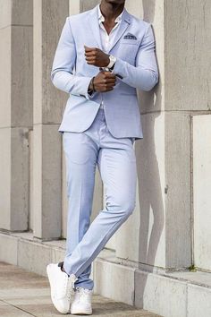 Light Blue Prom Suits, Blue Prom Suit, Blue And White Suit, Blue Mens Suit, Tuxedo Suit For Men, Casual Suits Men, Suits And Sneakers, Light Blue Suit