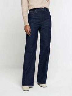 River island wide leg jean - dark denim material content: acetate: 100% washing instructions: machine washable High Waisted Wide Leg Jeans, Blue Flare Jeans, Straight Fit Denim, High Rise Wide Leg Jeans, High Leg Boots, Fabric Belt, Dark Denim