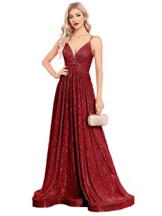 Make a stunning statement with the Elegant Deep V-Neck Sequin Evening Gown for Women. The alluring V-neckline is beautifully balanced by the delicate sequin embellishments that create a dazzling effect as you move. Feminine and flattering, the silhouette reveals a sleek and flowing design that flares out into a breathtaking mermaid hem. Turn heads with the elegant low back design that adds a touch of drama to the dress. The soft and smooth fabric drapes beautifully on your body, enhancing your natural curves in all the right places. Perfect for prom, galas, weddings, and other formal occasions, this evening gown is designed to make you stand out from the crowd. With the shimmering sequins and intricate design elements, it's easy to see why this dress is a red-carpet favorite. Make a bold f Sequin Evening Gowns, Gown For Women, Woman Wine, Evening Dress Fashion, Red Prom, Grad Dresses, Black Tie Event, Natural Curves, Draped Fabric