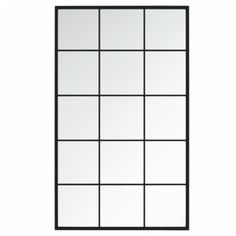 a white and black frame with squares on the bottom, in front of a white wall