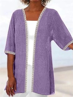 Women Half Sleeve Scoop Neck Solid Cardigan Tops Summer V-neck Solid Color Cardigan, Casual Solid Color Summer Cardigan, Solid Short Sleeve Cardigan For Fall, Short Sleeve Cardigan For Fall, Oversized Short Sleeve Cardigan For Spring, Oversized Short Sleeve Cardigan For Fall, Casual Solid Color Outerwear For Beach, Casual Solid Outerwear For Beach, Casual Solid Outerwear For The Beach