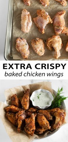 chicken wings with ranch dressing and extra crispy baked chicken wings