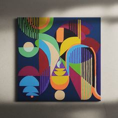 an abstract painting on a wall in a room