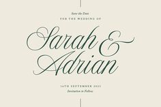 a wedding card with the words, save the date and an elegant calligraphy font