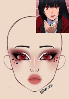 Yumeko Makeup Tutorial, Manga Makeup Anime, Yumeko Jabami Makeup, Anime Make Up Ideas, Anime Inspired Makeup Looks, Demon Slayer Makeup Inspired, Kakegurui Nails, Makeup Ideas Anime