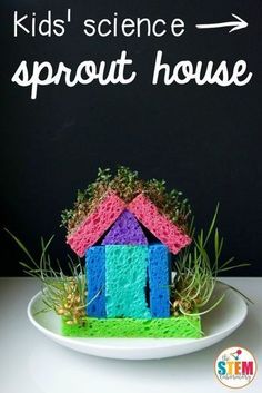 a small house made out of grass with the words kids science sprout house