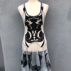 Beautiful Embroidered Mesh Dress Size Xs New With Tags ( Missing Slip ) Sheer Fitted Dress For Festival, Sheer Black Festival Dress, Embroidered Mesh Dress, Studded Leather Jacket, Floral Print Tunic, Embroidered Lace Dress, Boho Midi Dress, Studded Jacket, Handkerchief Dress