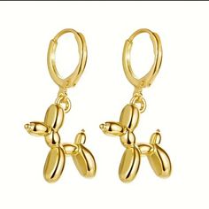 Cute Gold Dangle Balloon Dog Earrings Trendy Gold Dangle Clip-on Earrings, Gold Novelty Dangle Jewelry, Gold Balloon Dog Decor, Balloon Dog Earrings, Elegant Yellow Gold-plated Earrings With Dangling Charms, Akoya Pearl Earrings, Crystal Chandelier Earrings, Gold Earrings Wedding, Clear Earrings