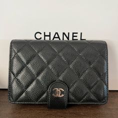 It Has Multiple Card Slots, Bill Space And Coins. Please See Photos. Includes Box, Flower And Paper Bag. Listing Include Everything Pictured. Great Condition. Black Caviar, Chanel Wallet, Chanel Bags, Silver Hardware, Chanel Bag, Card Slots, Slots, Paper Bag, Chanel