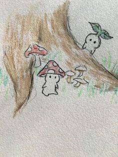 this is a drawing of mushrooms in the woods