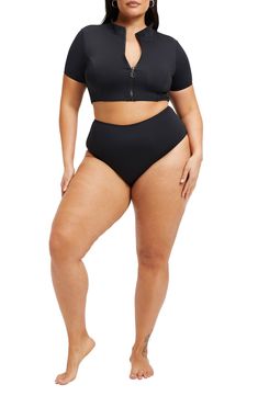 Get compression and comfort in these high-waist bikini bottoms with moderate back coverage. 78% nylon, 22% elastane Hand wash, line dry Imported Black Owned and Founded Black Compressive Swimwear Shapewear, Compressive High-waist Swimwear Bra Friendly, Compressive High Waist Bra-friendly Swimwear, Black High-waist Nylon Swimwear, Compressive High-waist Bra-friendly Swimwear, High Stretch Swimwear For Swimming In Shapewear Style, High Waist Elastane Swimwear For Swimming, Black Shapewear Swimwear For Sports, Compressive Nylon Swimwear For Workout