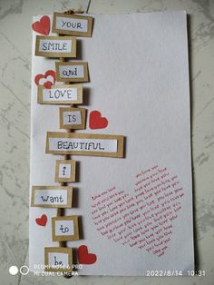 a card with words and hearts attached to it