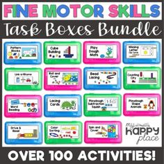 the fine motor skills task boxes bundle is shown