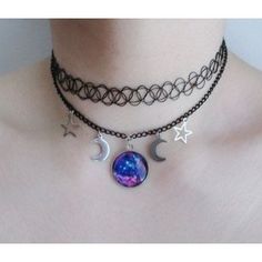 galaxy moon choker, pastel goth, nu goth, grunge Grunge Necklaces, Goth Choker Necklaces, Galaxy Outfit, Gothic Choker Necklace, Moon Choker, Pastel Necklace, Goth Choker, Galaxy Necklace, Gothic Pendant