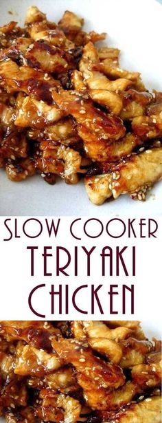 slow cooker teriyan chicken on a white plate