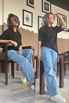 Basic Grunge, Checked Shirt Women, Black Kurti, Grunge Looks, Pants Accessories, Denim Cargo Pants, Black Jeans Outfit, Hacks Clothes