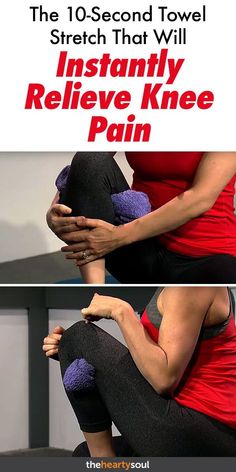 Looking for instant knee pain relief? Get rid of knee pain fast with this easy peasy exercise. All you need is 30 seconds, a towel, and a chair! ... a simple solution with no other products needed. #kneepain #kneepainrelief #kneepainexercise #stretches Knee Pain Stretches, Fitness Before After, Knee Pain Relief Exercises, Knee Pain Exercises, Knee Stretches, Nerve Pain Relief, Knee Exercises, Knee Pain Relief, Sciatica Pain