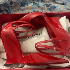 Never Worn, Comes With Box, And Duster Bag Designer Wedge Heels With Red Sole, Designer Open Heel Heels With Red Sole, Ferragamo Heels, Vintage Ferragamo Shoes, Salvatore Ferragamo Heels, Salvatore Ferragamo Platform Shoes, Ferragamo Pumps, Grunge Chic, Ferragamo Shoes