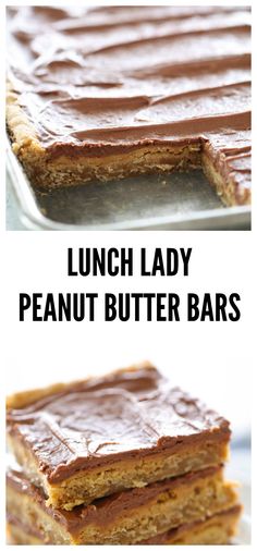 the peanut butter bars are stacked on top of each other and ready to be eaten