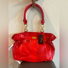 Brand New Isabella Adam’s Handbag With Tags Chic Red Top Handle Hobo Bag, Chic Red Hobo Bag With Double Handle, Red Rectangular Hobo Bag With Gold-tone Hardware, Elegant Red Hobo Bag With Gold-tone Hardware, Chic Red Hobo Bag With Detachable Handle, Chic Red Hobo Bag For Travel, Red Shoulder Bag With Gold-tone Hardware For Shopping, Red Shoulder Bag With Gold-tone Hardware And Double Handle, Red Hobo Bag With Gold-tone Hardware For Shopping