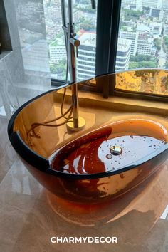 Light Brown Oval Bathtub in Marble Bathroom