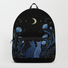 Two Cats Backpack by episodic drawing | Society6 Back To School Backpack With Cat Design, Black Backpack With Cat Design, Travel Backpack With Cat Design, Backpack Art, Cat Backpack, Two Cats, D Craft, Sewing Art, Dark Fashion