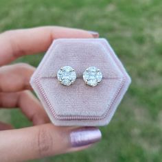 These stunning white gold earrings are studded with certified conflict-free natural diamonds. Crafted in 14K gold. Carat weight options: 0.55, 0.60, 0.85, 1.2, 2 carats. Clarity: SI1-SI2. Color: G-H. Diamonds are natural, untreated and cut into fancy shapes to give an illusion emerald shape. Due to high demand for this style please allow 3-4 weeks for delivery. Made to order. Sold as a pair. 2 carat studs shown in the images. Gemnomads High End Collection: Embellished with dazzling princess and Round Diamond Stud Earrings, Diamond Earrings Studs Round, Signature Jewelry, Round Stud Earrings, Jewelry Rings Diamond, White Gold Earrings, Diamond Stud Earrings, Fine Jewelry Designers, Diamond Stud