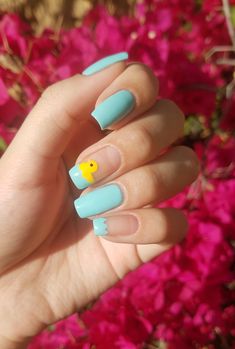 Rubber Ducky 90s Nails Simple, Anime Nails Designs Simple, Simple Anime Nails, Anime Nail Ideas, Funny Nail Art, Kutek Disney, Simple Acrylic Nails, Kawaii Nails