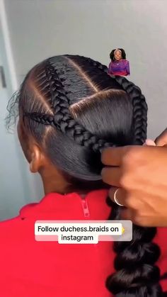 Stitch Braids With Ponytail, 2 French Braids Into Ponytail, Braided Ponytail Hairstyles Tutorials, Stitch Braid Designs, Duchess Braids, Jumbo Braid Ponytail, Stitch Braid, Ponytail Hairstyles Tutorial, French Braid Ponytail