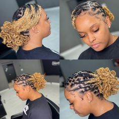 Loc Styles Pedals, Loc Petal Bun With Swoop, Low Pony Loc Styles, Barrell Roll Loc Styles, Low Tension Loc Styles Short, Loc Petal Ponytail Styles, Medium Locs Updo Hairstyles For Women, Short Loc Styles For Women Updo Bun, Pinned Up Loc Styles