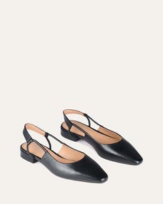 LARISSA DRESS FLATS BLACK LEATHER - Jo Mercer Northern Hemisphere From Dusk Till Dawn, Dusk Till Dawn, Dress Flats, Right To Privacy, Slide On, Black Flats, Stacked Heel, Wrap Around, Sale Items