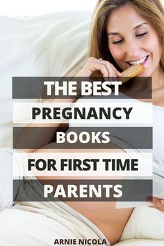 a woman laying in bed with her mouth open while reading the best pregnancy books for first time parents